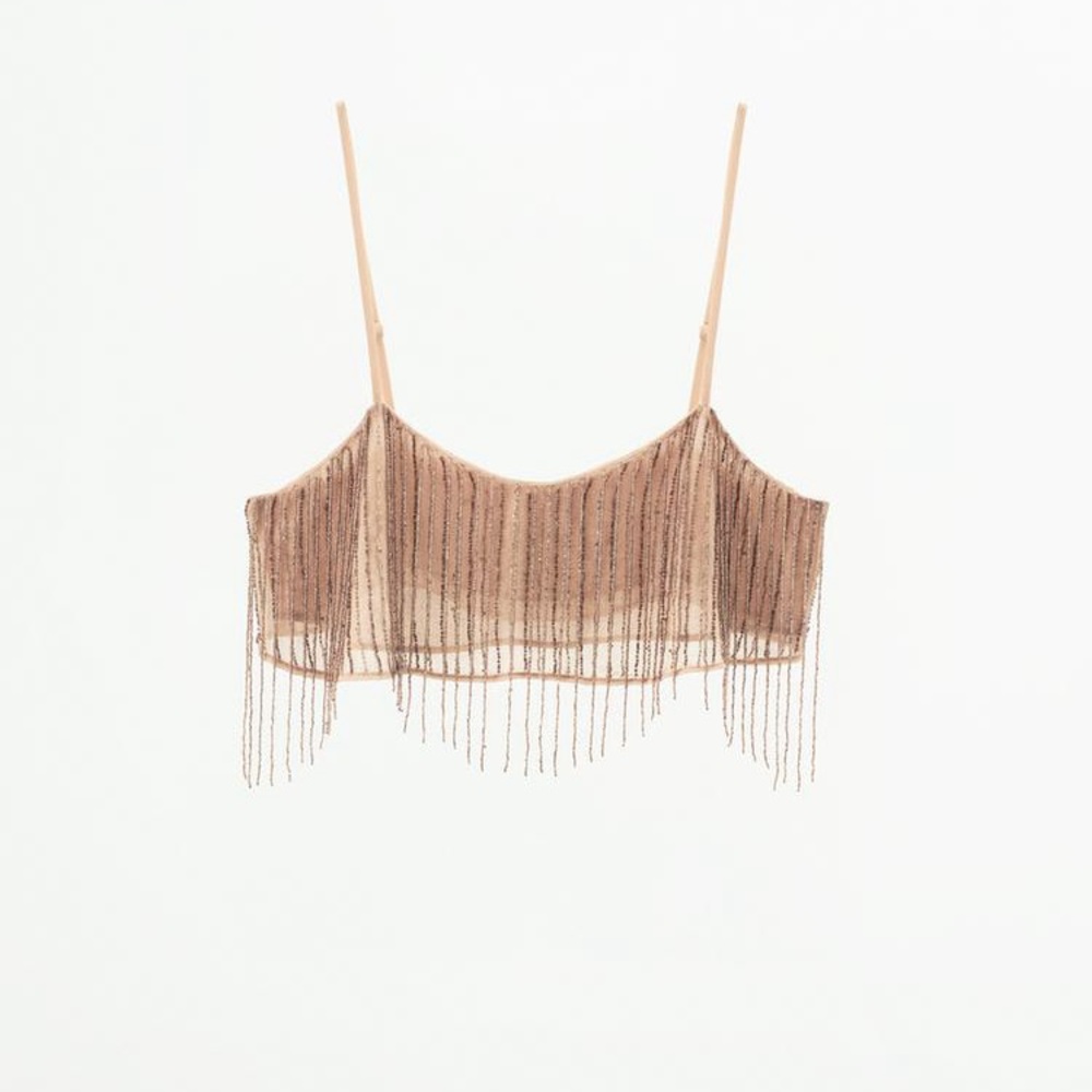 Zara Brown Crop Top with Fringe